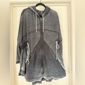 Free People Gray Hooded Jacket with cinched waist details